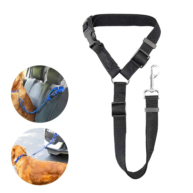 Solid Color Two-in-one Pet Car Seat Belt Travel Car Vehicle Seat Belt Pet Safety Leash Leads for Dogs/Cats Adjustable harness