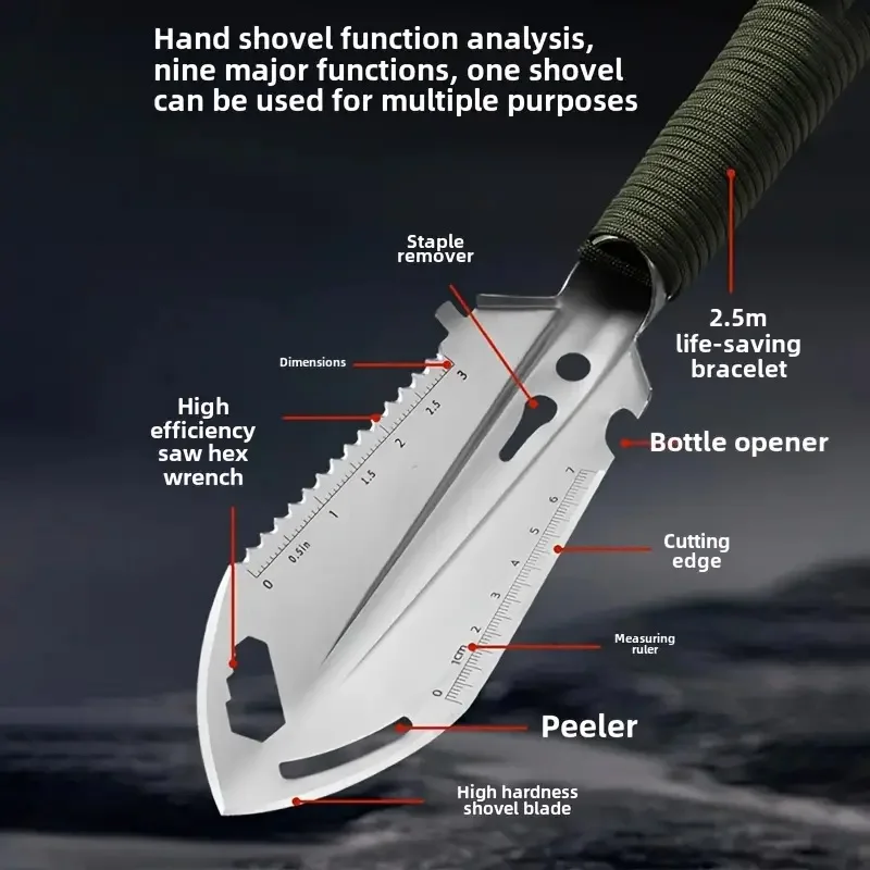 Camping Portable Engineer Shovel, Field Survival Tools, Outdoor Stainless Steel Multi-functional Small Tactical Hand Shovel - view 4