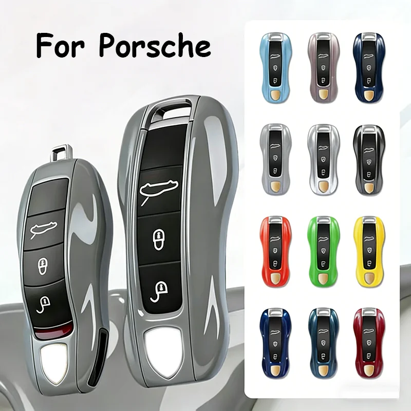 Car Key Paint Case Bordeaux Red Shell Replacement For Porsche Mancan Cayenne Panamera 911 718 Boxster Cayman Taycan 2010-2024