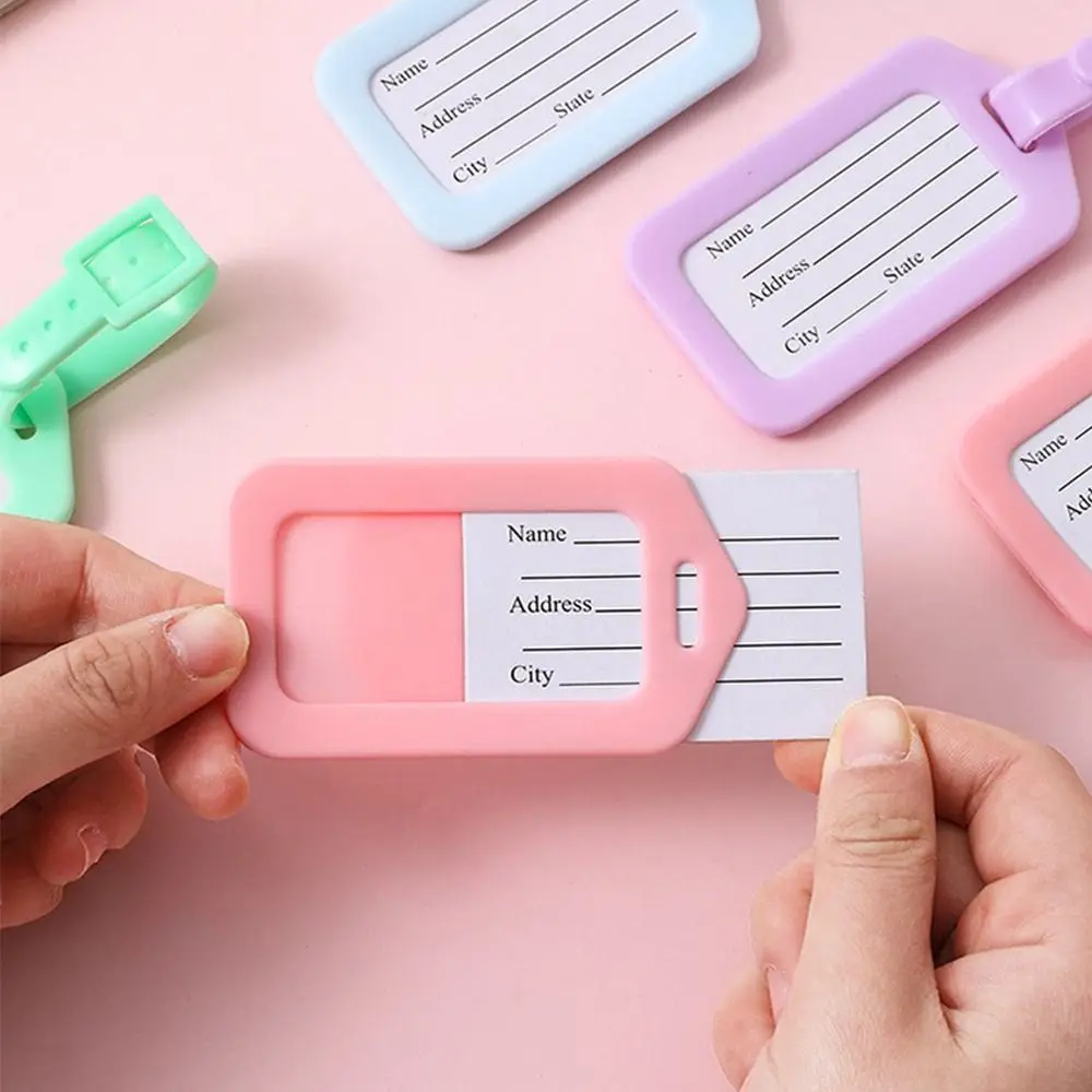

Simple Macaron Color Name Luggage Tag Solid Color Luggage Shape Airplane Suitcase Tag Travel Accessories PVC Boarding Pass Men