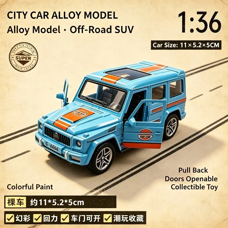 Alloy Car Model 1:36 Classic Offroad SUV Replica, Diecast Pull-Back Metal Vehicle, Practical Openable Doors, Rugged Body Details