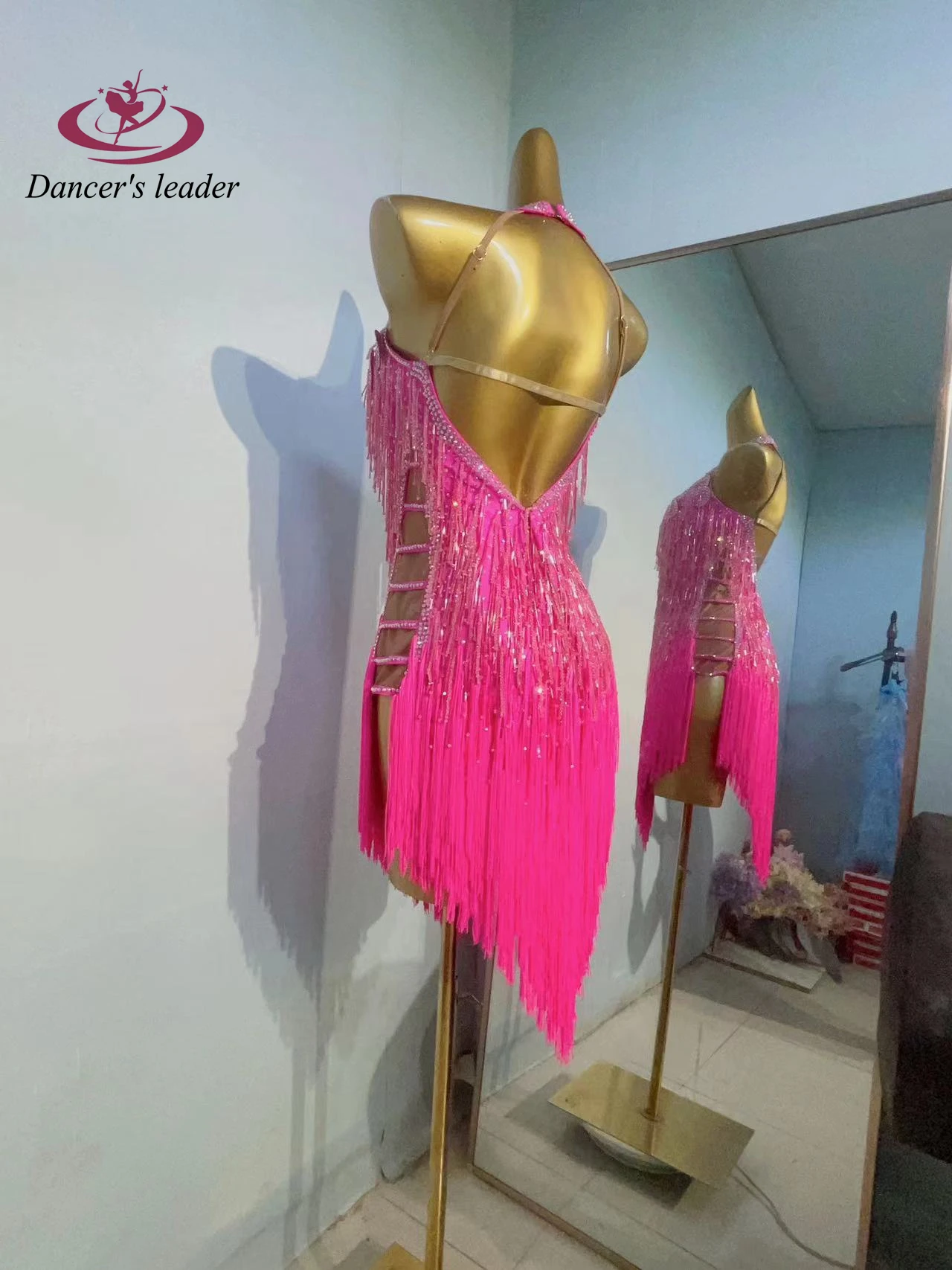 Disfraz de competición de baile latino para mujer, traje de actuación de Rumba, borla de cristal colgante de cuello personalizada de gama alta, vestido de Blackpool