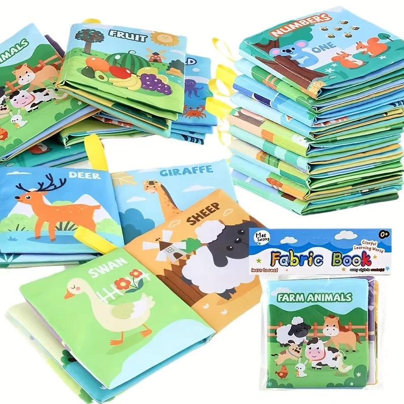 Tummy Time Cloth Book Toy for Toddlers - Early Educational Fabric Book with Fruit Farm Ocean & Traffic Themes for Cognitive Lear