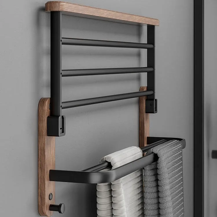 Walnut Wall-mounted Storage Rack, No Punch, Bathroom Shelf, Toilet, Washroom, Bath Towel Holder