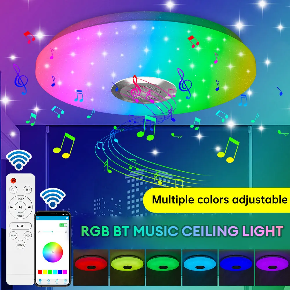 

RGB Ceiling Lamp Round Remote Control Smart LED Ceiling Light with Bluetooth Speaker Room Atmosphere Light for Home Decoration