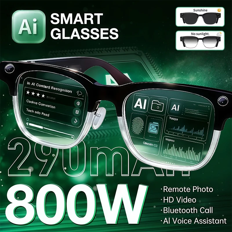 

Новые смарт-очки 2026 года с двумя камерами 4K HD 800W Pixel для мужчин, запись видео 1080P, AI-чат, Wi-Fi, перевод, звонки