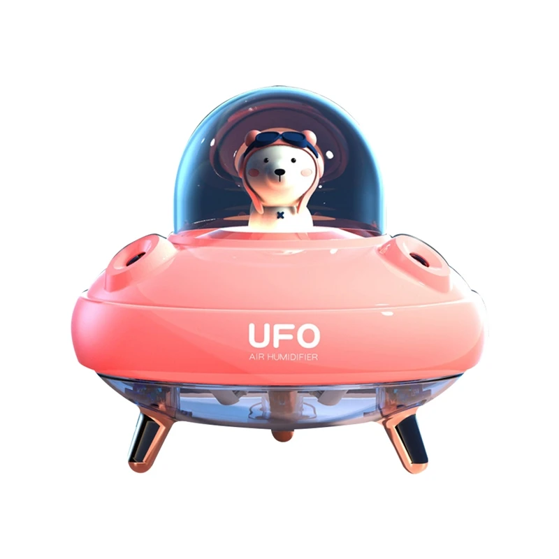 Humidificador UFO de doble boquilla, humidificador de aire de escritorio, lindo planeta, oso, luz LED, difusor ultrasónico de aceites esenciales