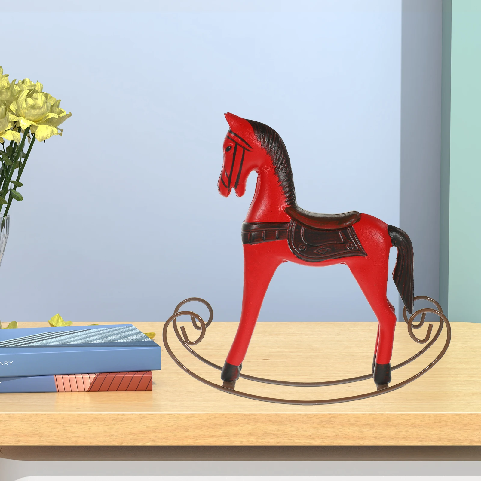 

Wooden Horse Wooden nament Small Blue Nordic Style Craft for Home Desktop Xmas Decor Stable Base Vivid Details