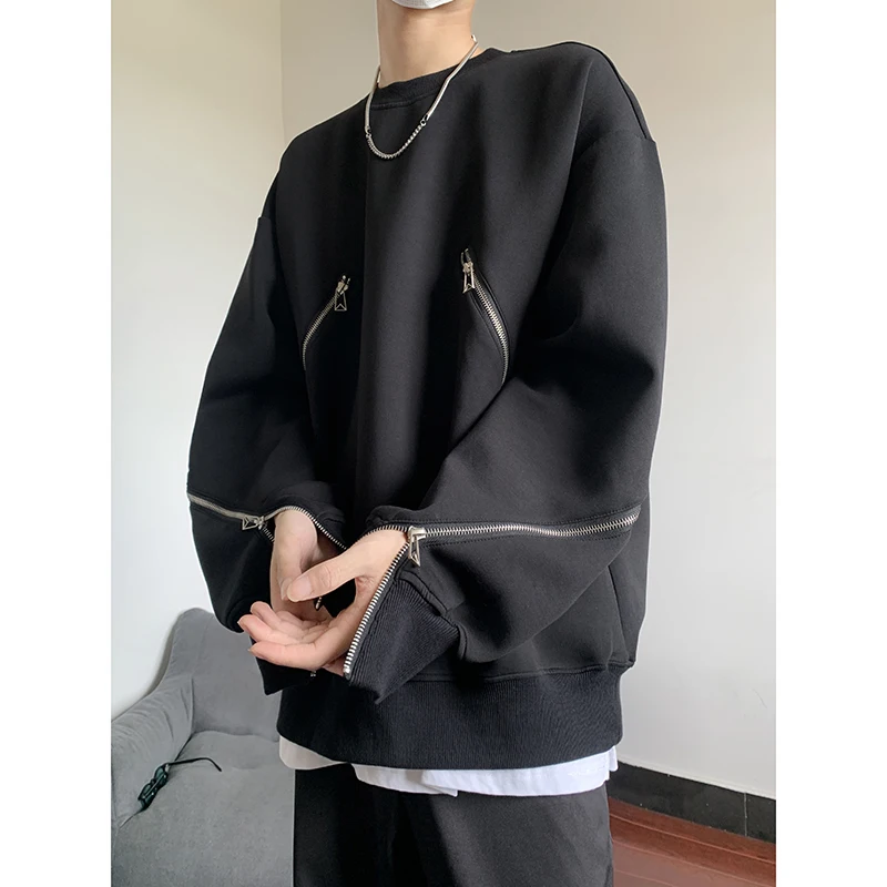 

Мужская толстовка Bla round Ne Sweatirt: Дизайнерская сенсация в американском уличном стиле, оверсайз, весна-осень, повседневная, свободного кроя, на молнии