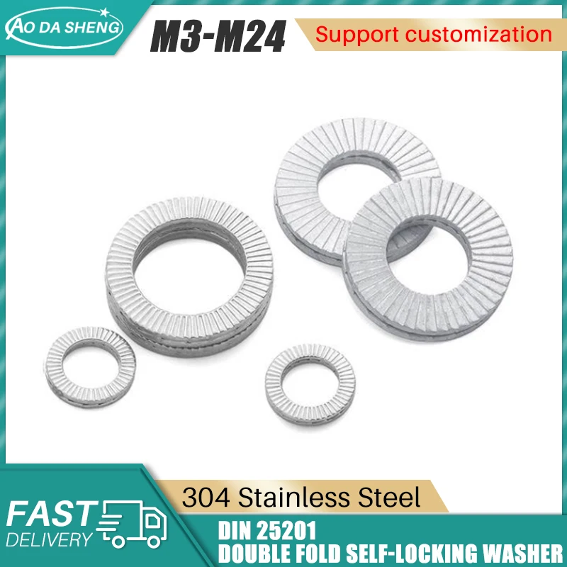 

AODASHENG 20/10/1pcs Stainless Steel Loose-proof Washer Dual Stack Wedge-lock Self-locking Gasket Shock-proof M3-24 DIN25201