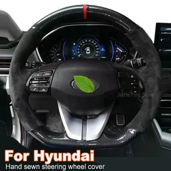 Hand-stitched Black Leather Suede Car Steering Wheel Cover For Hyundai Veloster i30 Elantra 2017 2018 2019 2020 Auto Accessories