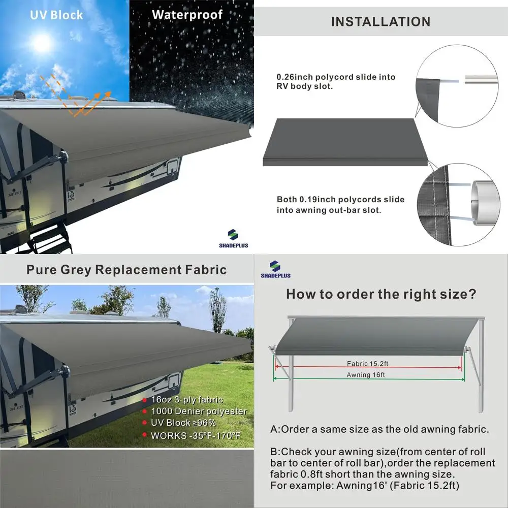 

Замена ткани для навеса для автофургона, замена навеса для кемпера, сверхмощная водонепроницаемая виниловая универсальная замена навеса для автофургона на 16 унций для всех