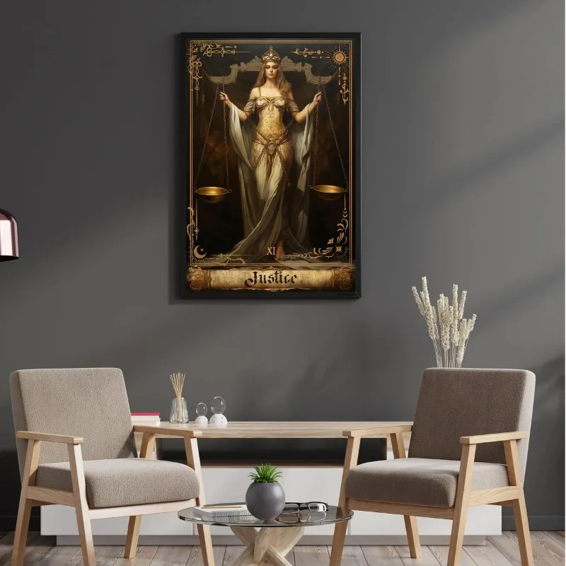 Justice Tarot Card Poster The Emperor Star Sun Moon Wheel of Fortune Vintage Canvas Painting Wall Living Room Home Decor
