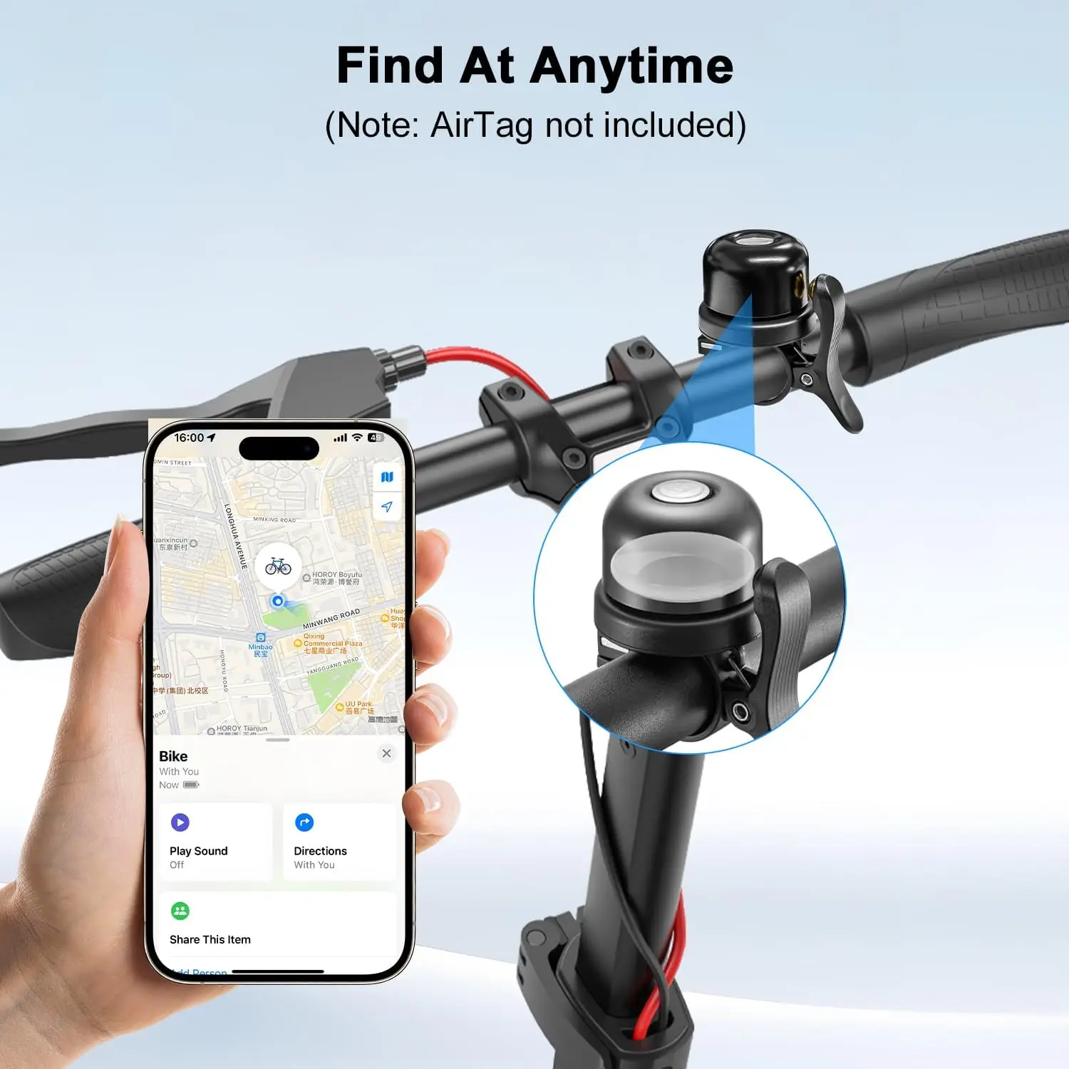 Apple AirTag用バイクベル、隠し自転車マウント、防水、AirTag GPSトラッカー紛失防止、自転車ベルホルダーアクセサリー