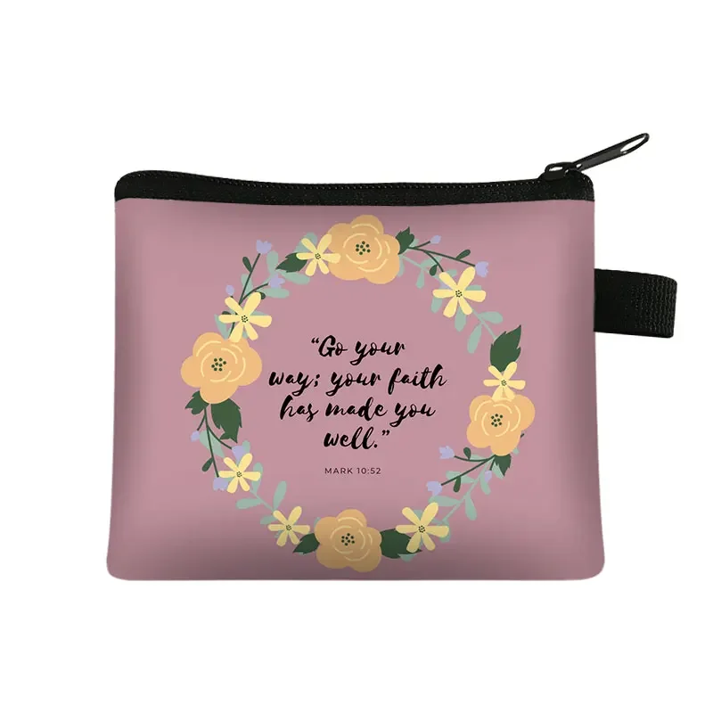 Christian Bible Verse Coin Purse Women Wallet The Lord Sustains Me Money Bag Small Handbag Floral Purses ID Credit Card Holder