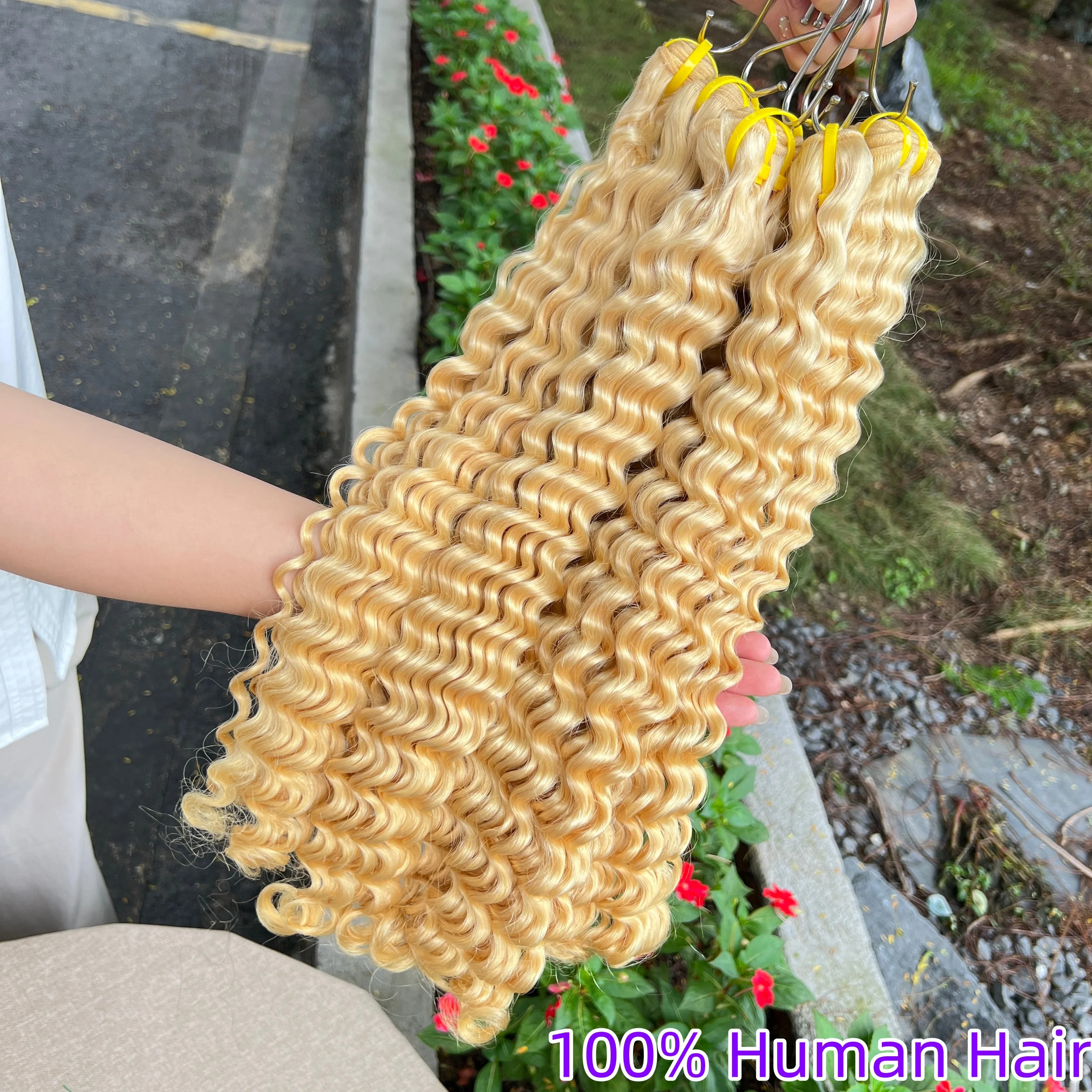 #613 Blonde Colored Deep Curly Grade 100% Raw Virgin Vietnamese Human Hair Bundles 18-26 Inches Brown Hair Weave Extensions