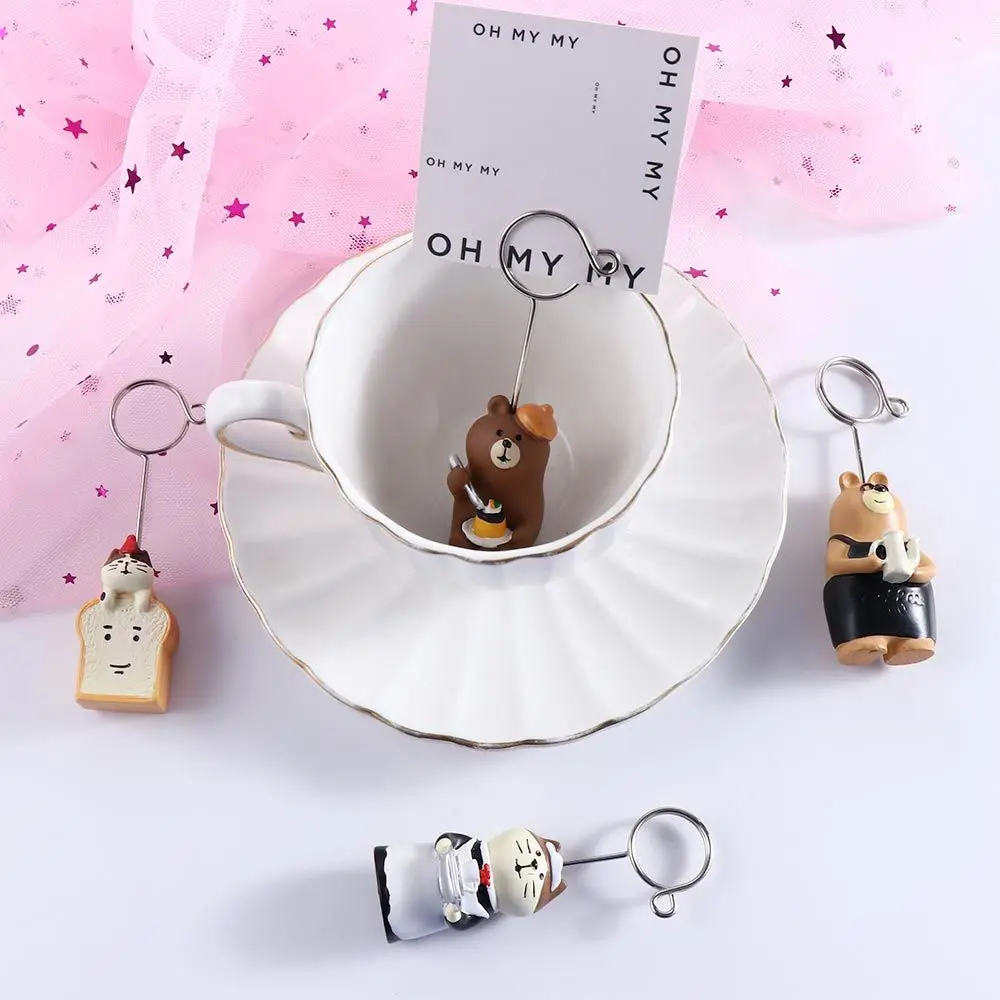 Creative Desktop Decoration Folder Clip Stationery Message Holder Kawaii Memo Holder Bread Cat Photo Card Stand Memo Clip