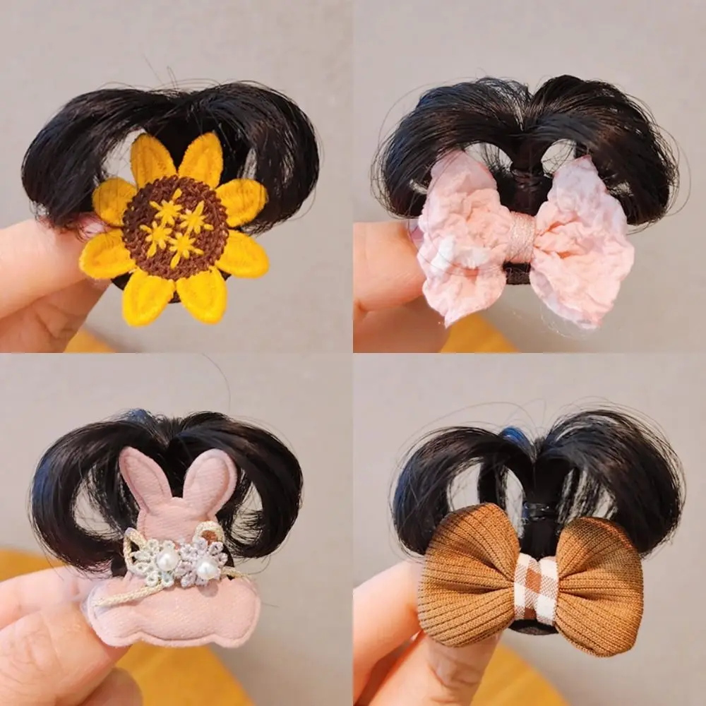 Baby Girl Hair Clip with Wig Bow Tie Head Decor Cute Kawaii Children Hair Wig Clip Hair Clip Wig Headgear for 0-36 Months Kids