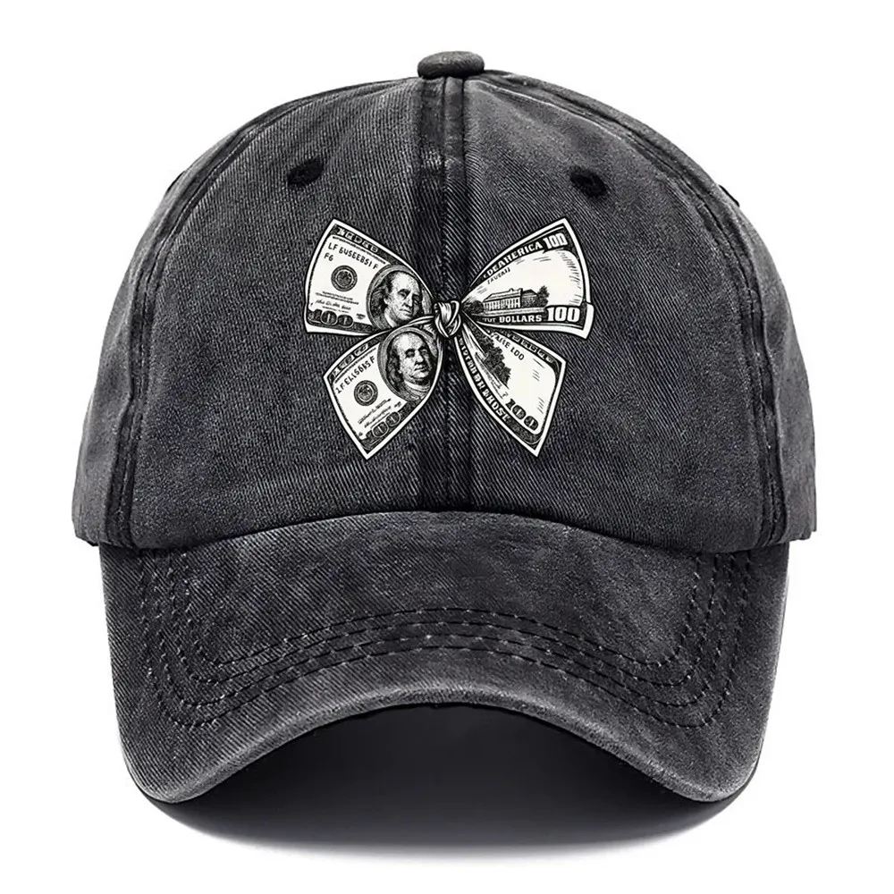 Czapka baseballowa z nadrukiem kokardy w dolarowe paski, unisex, regulowana, do sportów outdoorowych, mieszanka bawełny