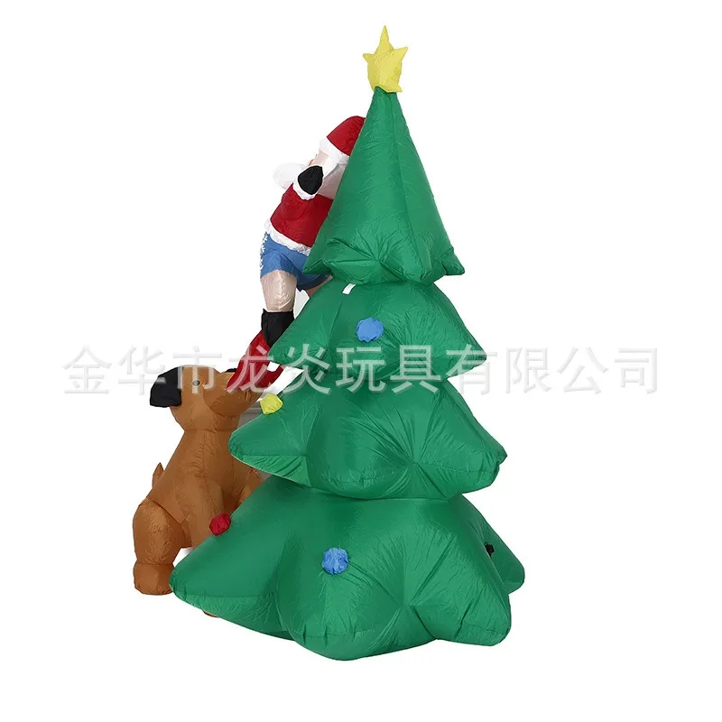 1.8m inflatable dog chasing Santa Claus climbing tree dog climbing Christmas tree inflatable luminous air model dog pulling pant