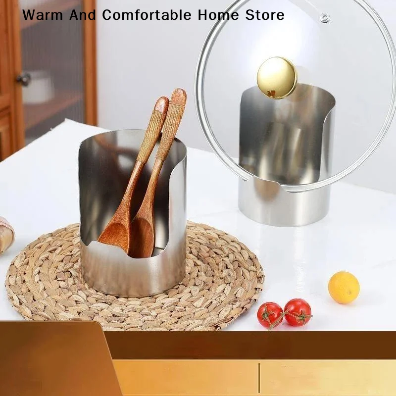 【W】Stable Stainless Steel Spoon Holder Easy To Clean Stainless Steel Spatula Holder Heat-Resistant Soup Spoon Rack Dinning Table