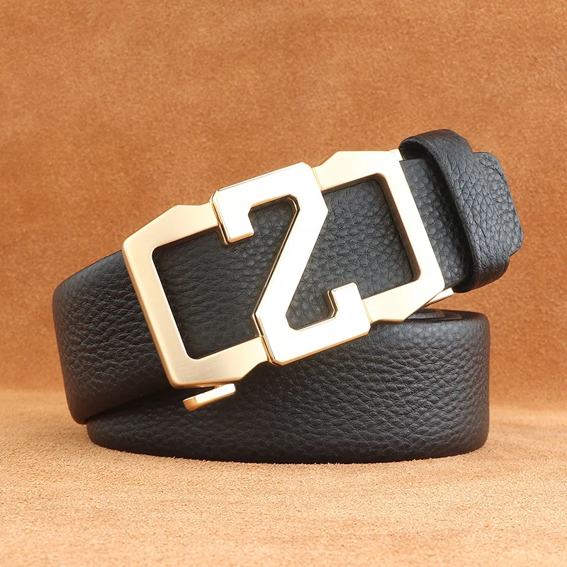 Fashion designer men letter Z Automatic Buckle high quality cow genuine leather young suit casual ceinture homme