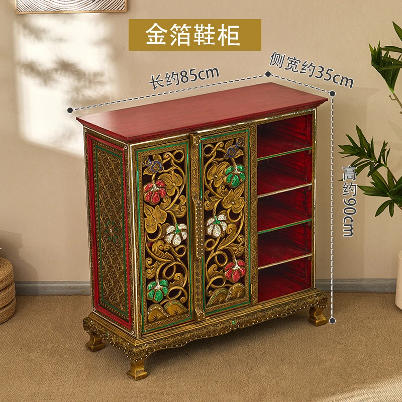 Q  Solid Wood Shoe Cabinet Home Living Room Vintage Carved Entrance Table