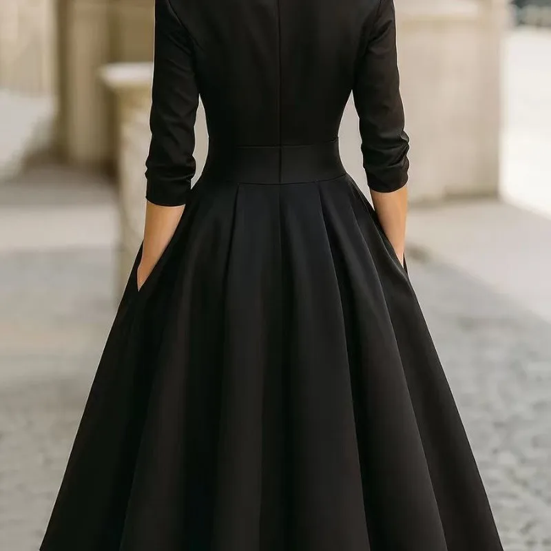 Robe d'invité de mariage élégante pour femmes, col rabattu, taille mi-longue, ligne a, robe de soirée, Cocktail, robes mi-longues en Satin