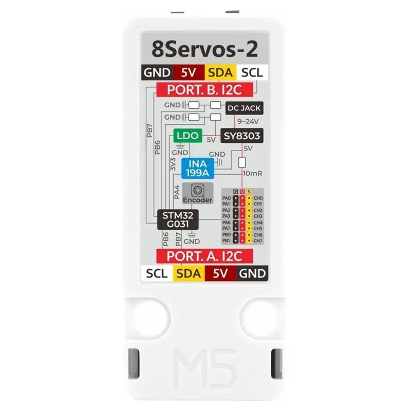 I2C Communication Interface 8-Channel Servo Control Unit STM32G031G8U6 Unit 8Servos2-I2C Cascading