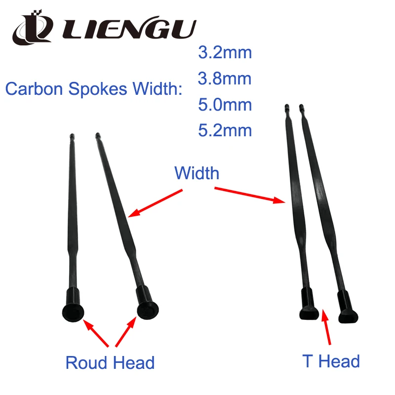 

LIENGU Super Light Carbon Fibre Spokes For Road Bike Wheels Straight Pull 3.2mm 3.8mm 5.0mm 5.2mm Width Round Head T Head Spoke