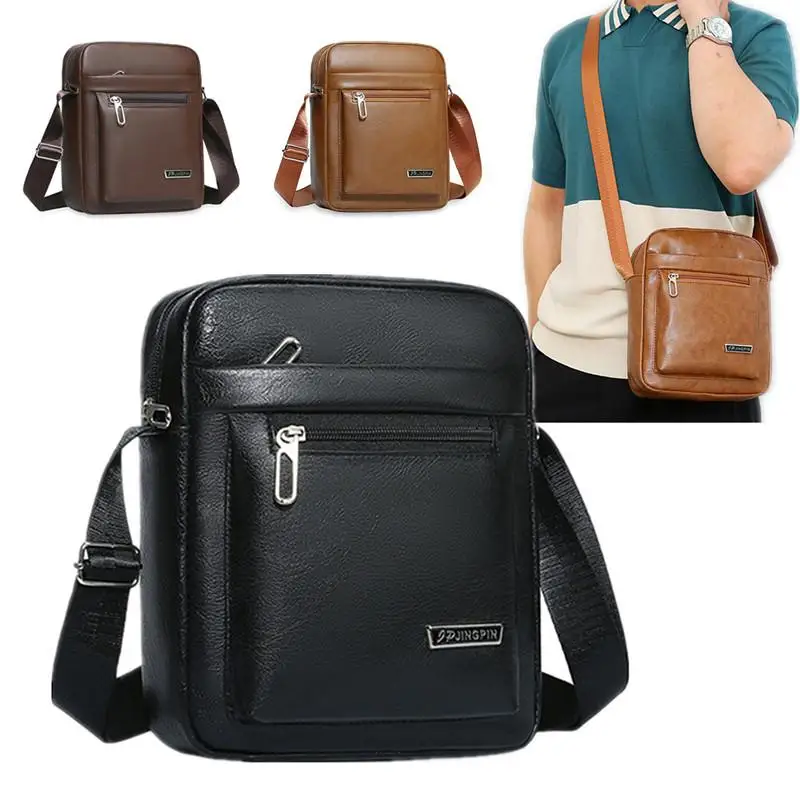 Luxury Vintage Men Messenger Bag Fashion PU Leather Shoulder Bag Business Crossbody Bag Large Capacity Male Casual Handbag