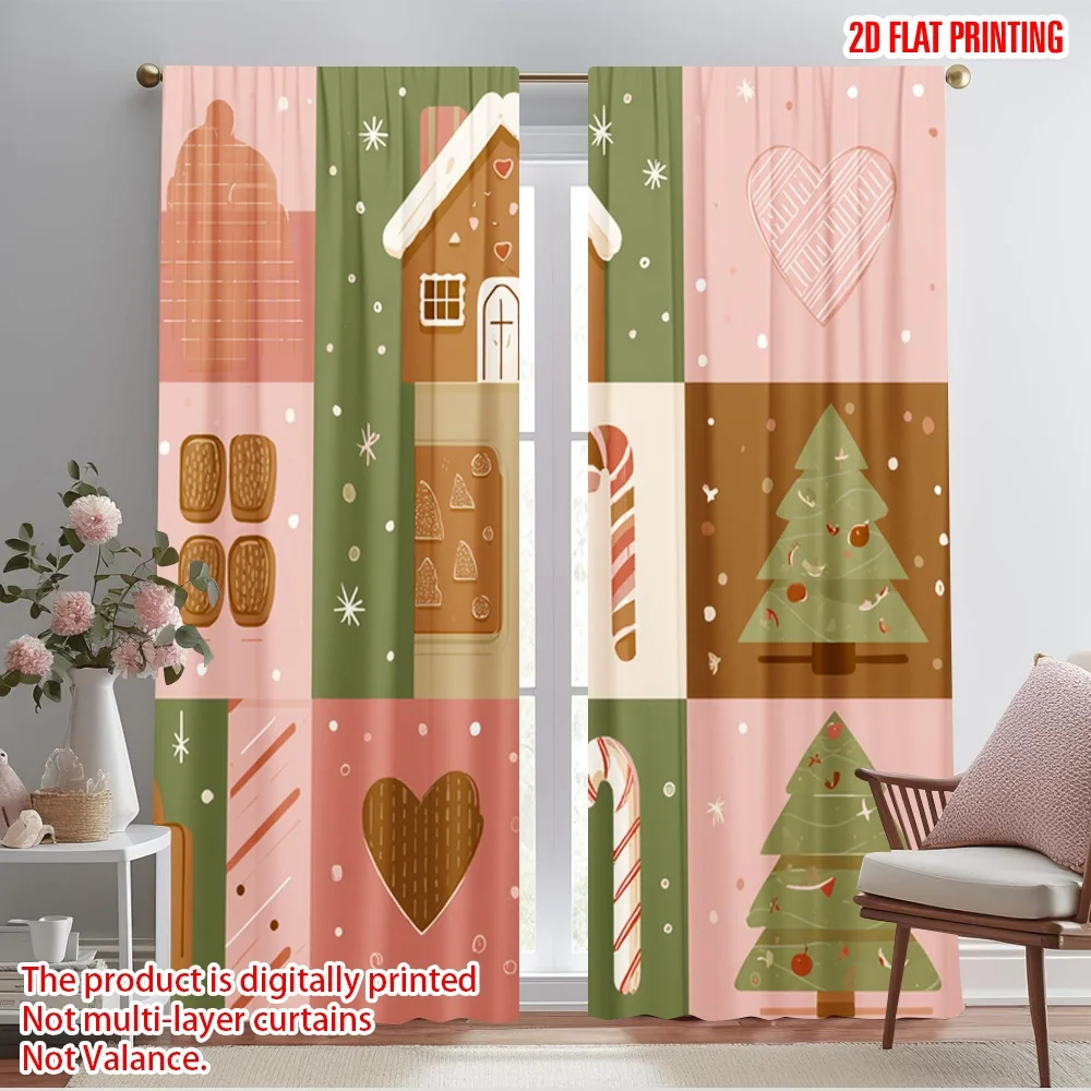 2pcs,2D plane printing Curtain Fabric Christmas Day Versatile Fabric (without rod) Outdoor Decorations Ldeal for Living Room,