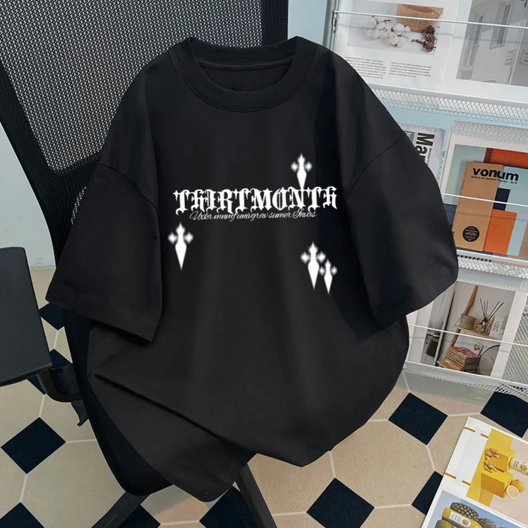 الأمريكية الرجعية الظلام الصليب الجرافيك تي شيرت الصيف موضة الرياضة القطن الخالص تي شيرت رجالي ملابس الأطفال المحملة Y2k امرأة