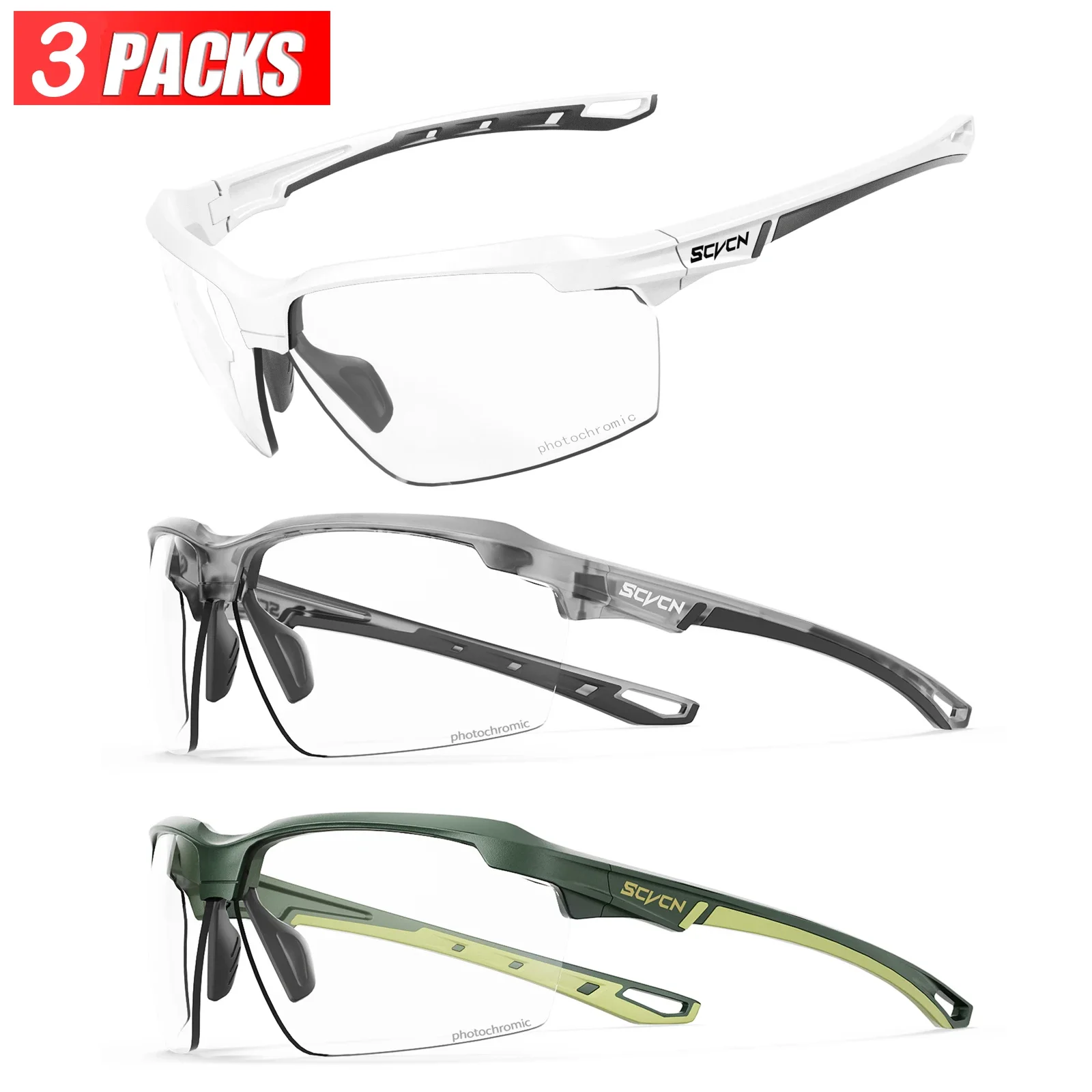 3PACKS SCVCN Meekleurende Fietsen Zonnebril Bril Fiets MTB Fiets Wandelen Golf UV400 Sportbril voor Mannen Vrouwen Baseball