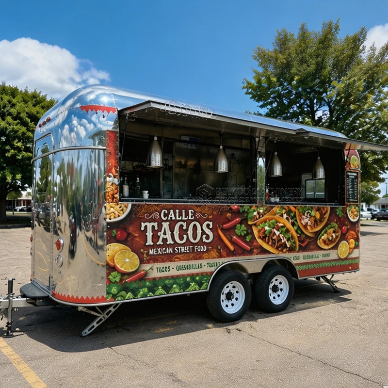 Belyoo Luxury Custom Food Truck Trailer Mobile Catering Trailer Commercial Kitchen Vehicle with Commercial Cooking Equipment