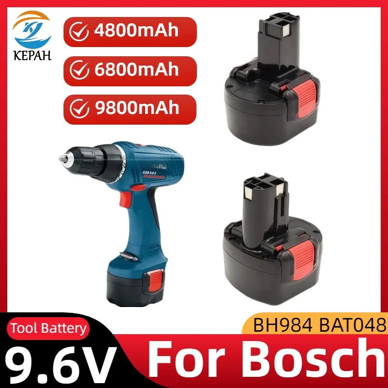 100% New 9.6V 4800/6800/9800mAh For Bosch Ni-MH Rechargeable Battery Power Tools PSR 960 BH984 BAT048 BAT119 Replacement Battery