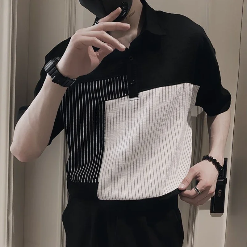 Male Shirts Short Sleeve Black Graphic Men's Shirt Cotton Cheap Things With Wholesale New In Hipster Asia Button Up Sleeves