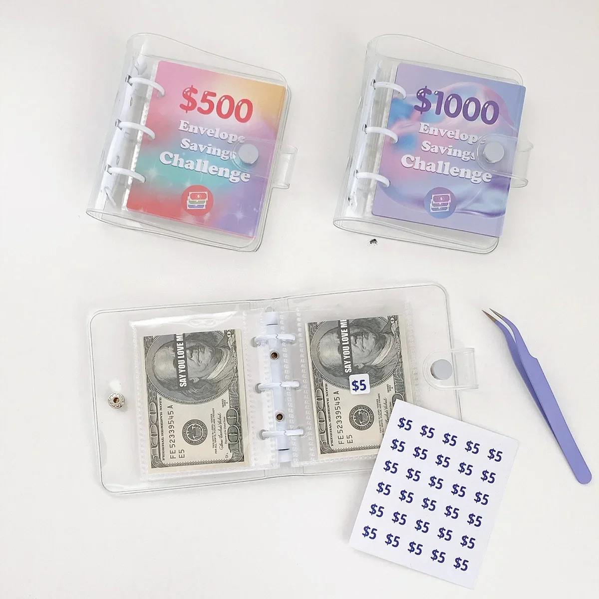 

$150/350/500/1000 Money Savings Challenge Binder Button Closure Mini Budget Binder Envelope Savings Challenges Notebook