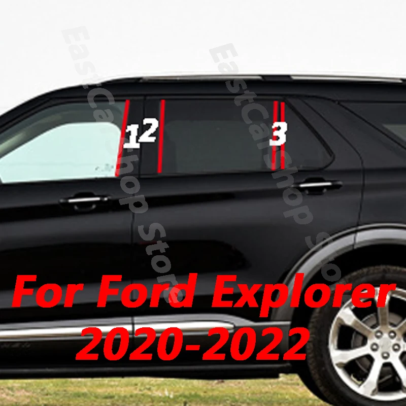 

For Ford Explorer 2022 2020 2021 Car Glossy Black Door Central Window Middle Column Strip PC B C Pillar Accessories