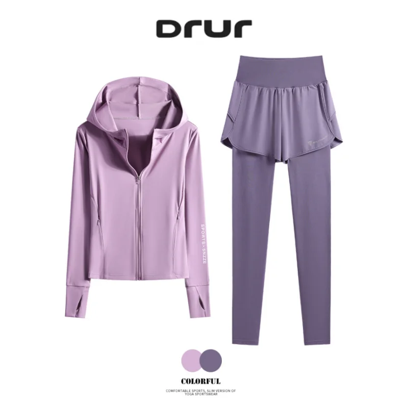 

DRUR Workout Sets for Women With 2 Piece High Waisted 2 In 1 Leggings With Sports Jacket Gym Yoga Outfit Stretchy Running Sets