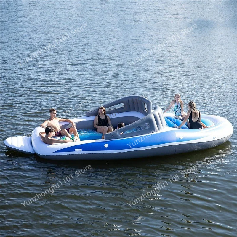 PVC thickened inflatable 6-person island floating bed pirate ship cutting multi-person water party yacht floating boat