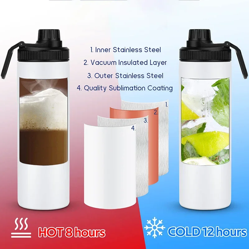 Sublimation Straight Flasks Stainless Steel Blank Space Portable Water Bottle With Cap Coffee Cup Mug Vacuum Insulated Thermos