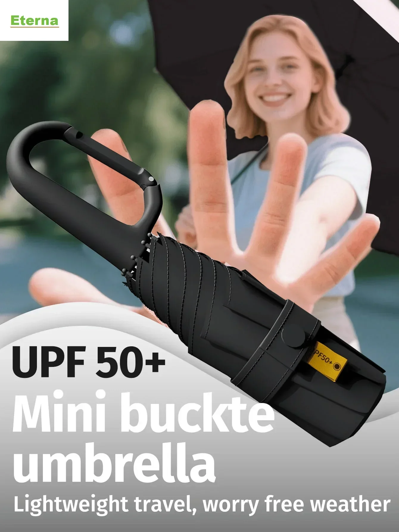 Mini Buckle Umbrella UV Protection 6 Reinforced Ribs Portable Sun & Rain for Men Women