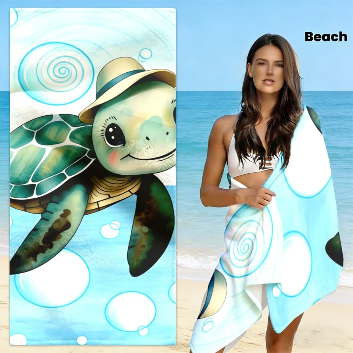 Clear Turquoise Seawater Starfish Conch Shell Super Absorbent Beach Towel Ocean Theme Seaside Quick Dry Bath Blanket