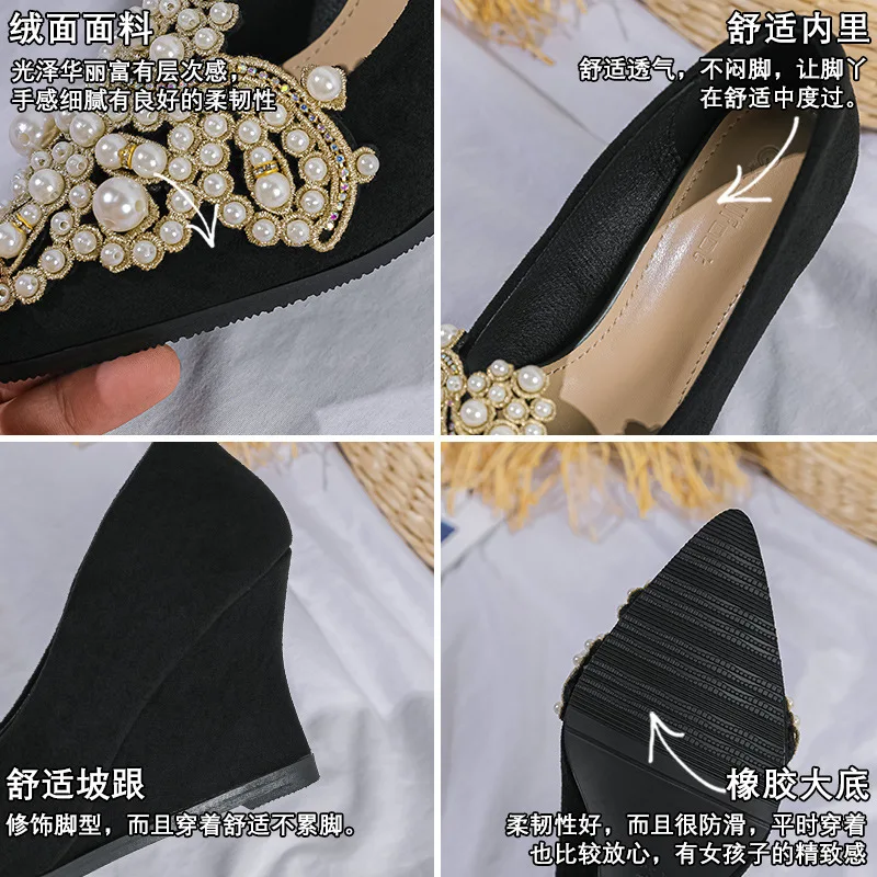 Shoes Black Heels Slip On Chunky Sandals Work Dress Professional Pointed Pumps Lace-Up Clogs Wedge Shallow Mouth Footwear 2024 S