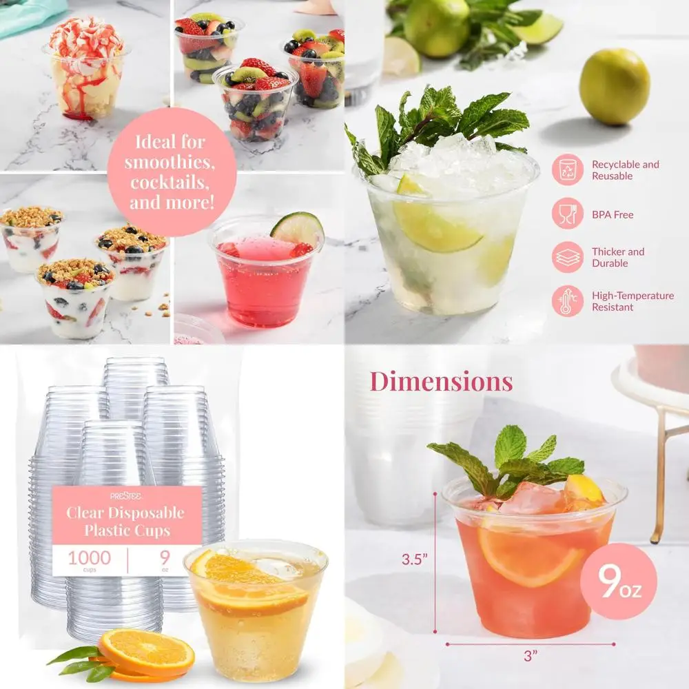 

1000 Disposable Clear Plastic Shot Glasses - Ideal for Cocktails, Juice, Wine, and Parties - 9 oz, Food-Grade, Suitable for Indo