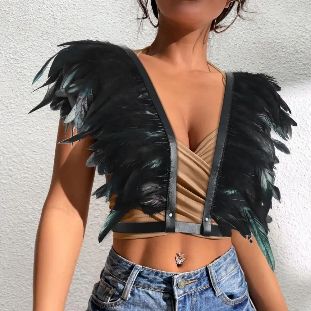 Women Feather Nightclub Tank Top Gothic Punk Sexy Camis Burning Man Festival Rave Body Harness Halloween Party Boho Crop Tops