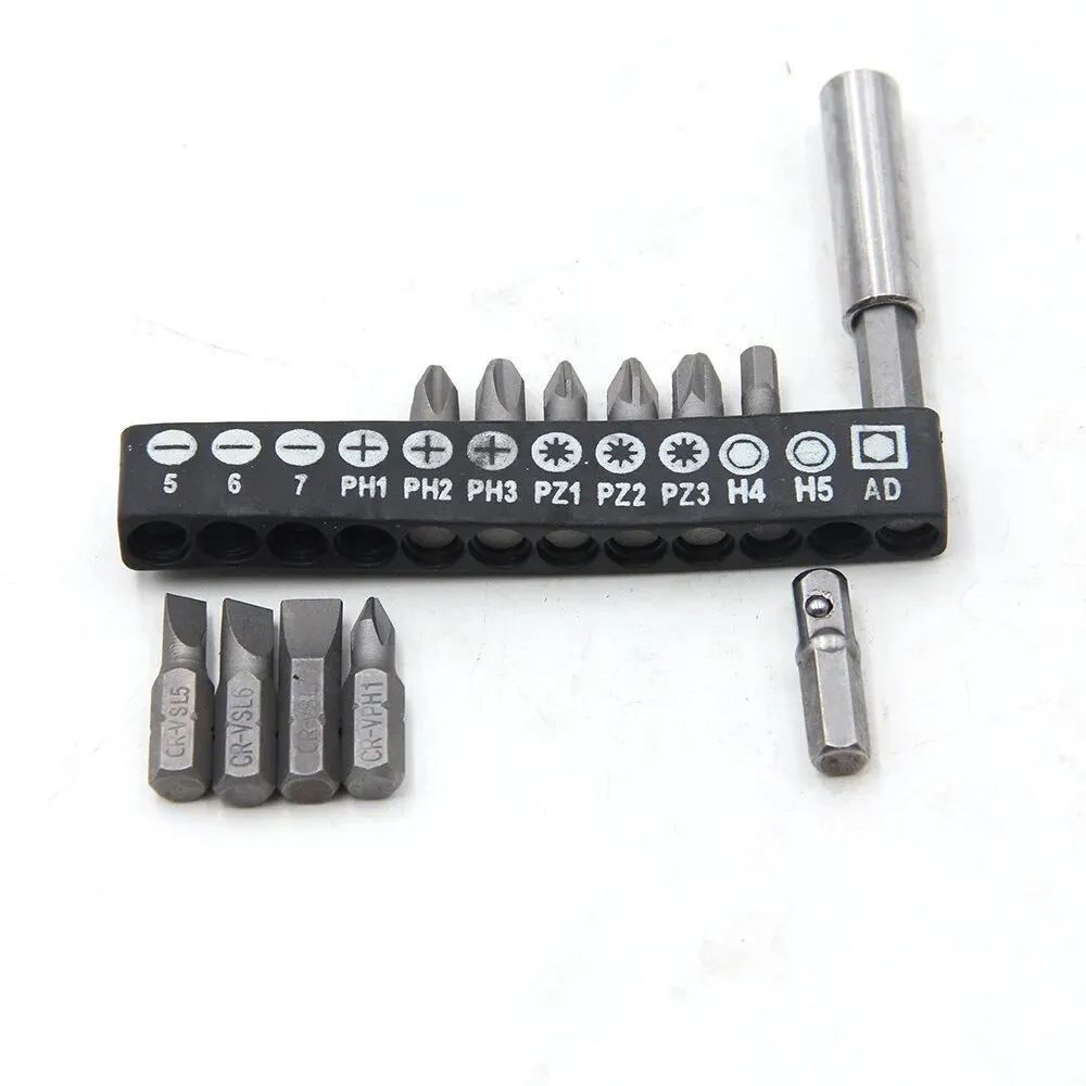 12pc Black Adhesive Strip with Hexagonal Screwdriver 60mm Extension Rod Conversion Head Electric Tool Accessory Set