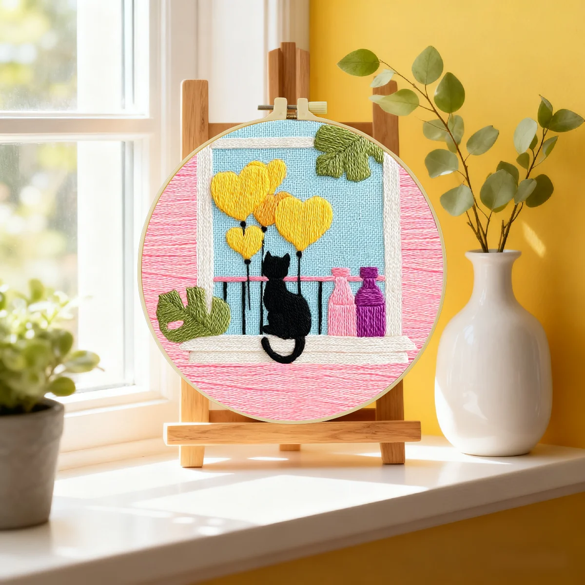 1 Stück 20X20CM/15X15CM 7,87/6,3 Zoll Katzen-Stickerei-Starter-Kit DIY-Kit DIY-Stickerei-Set Handarbeiten Nadelkunst Malerei – Detail 1