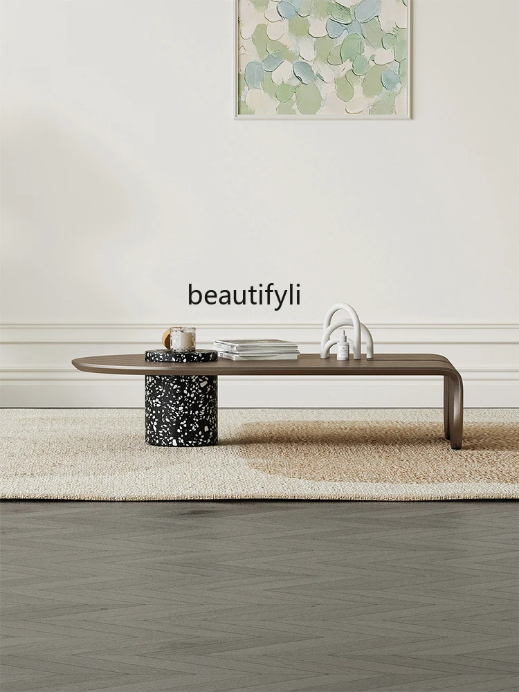 Semicircle Rectangular Living Room Coffee Table Baking Paint for Metal Italian Minimalist Creative Terrazzo Table